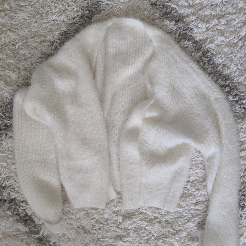 White fuzzy cardigan